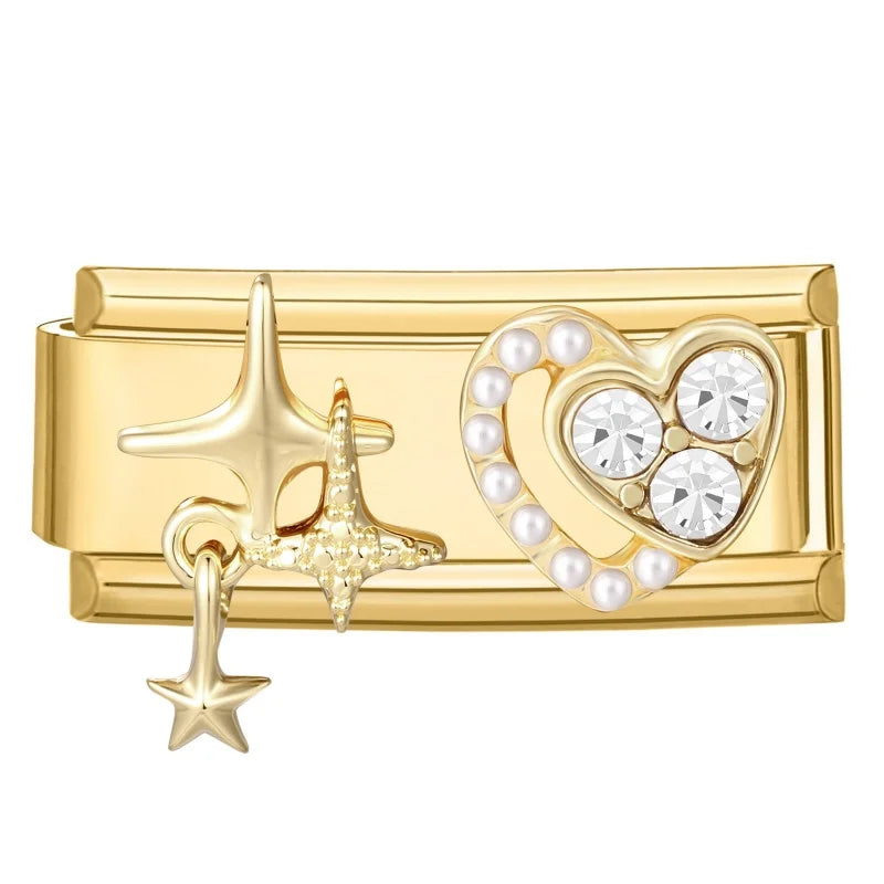 Sweet Flowers Butterfly Cute Heart Bows Italian Charm Link Gold Fit