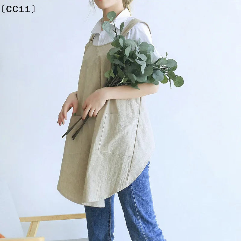Cross Back Aprons Women Smock Apron Pockets Cute Gardening Dress Qme