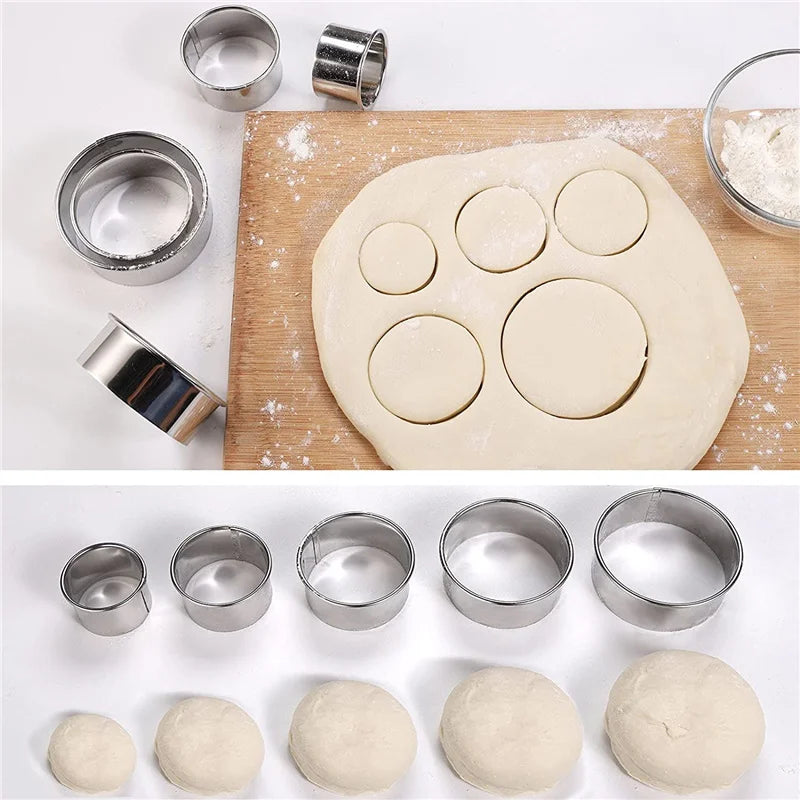 5PCS Round Stainless Steel Biscuit Mold Dumpling Skin Cutting Mold DIY Biscuit Pastry Cake Baking Tools Kitchen Baking Gadget Qme