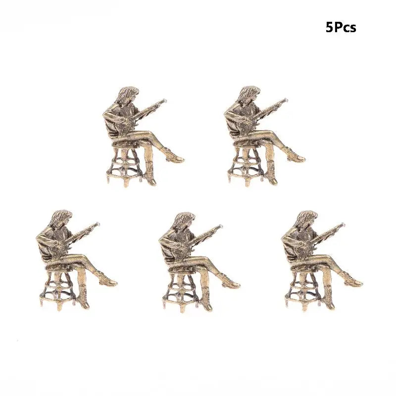 Retro Bar Female Guitarist Doll Figurine Vintage Brass Statue Model Mini Craft Figure Desktop Ornament Office Home Decoration Qme 5Pcs