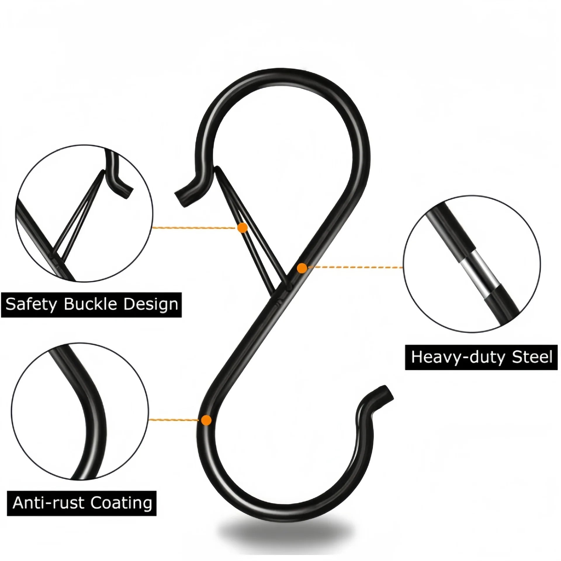 2/4/8PCS S Hooks for Hanging With Safety Buckle Heavy Duty S Hooks Large Metal S Hooks for Hanging Plants Jeans Pots Bags Qme