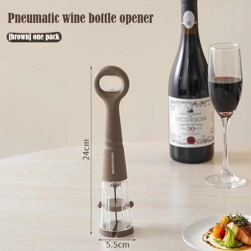 2-in-1 Air Pressure Wine Beer Opener Portable Corkscrew Kitchen Qme Brown