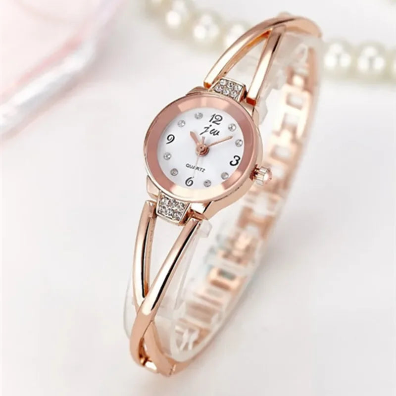 Famous Brand Rose Gold Silver Casual Quartz Watch Women Mesh Stainless Steel Dress Women Watches Qme JW RG white