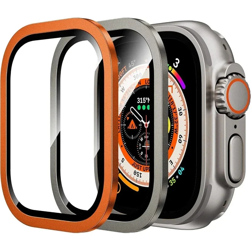 2PCS Tempered Glass For Apple Watch Ultra 49mm Screen Protector Anti-Scratch HD Metal Bumper Full Film for IWatch Ultra 49mm Qme 2PCS Titanium O For Ultra 1 2 49MM