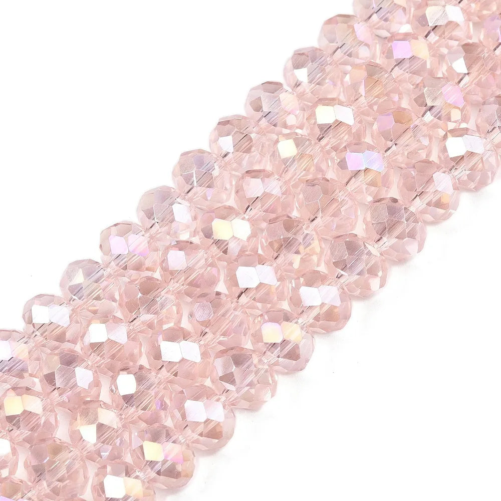 PandaHall 20strands glass Multicolor Beads AB Plated Faceted 8x6mm for DIY Jewelry Making Qme Pink1