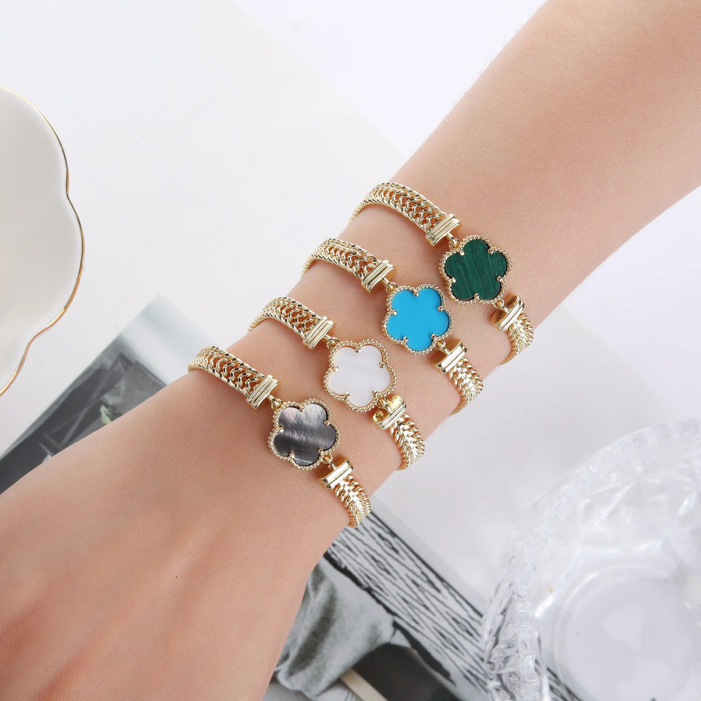 New Popular 15mm Natural Stone Five-Leaf Flower Adjustable Bracelet Classic Simple Woman Flower Jewelry Bracelet Free Shipping Qme