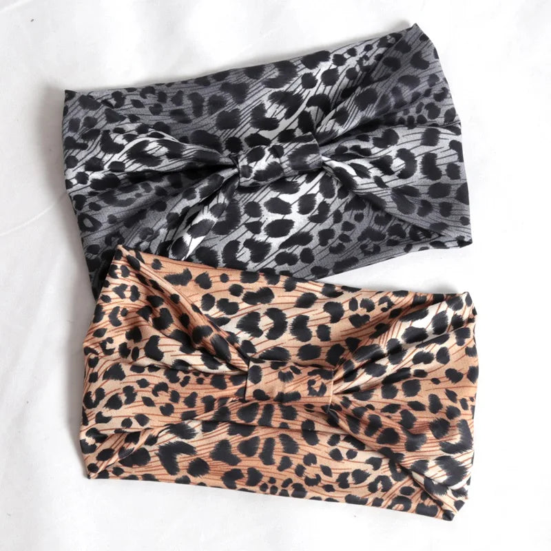 Women Wide Side Pilates Elastic Hair Bands Yoga Leopard Print Qme