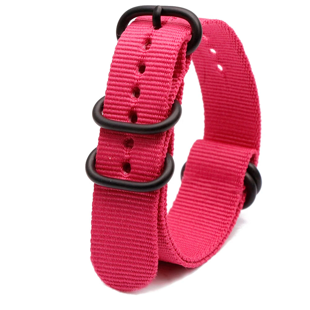 Army Sports Nylon Watch Band 18MM-24MM Black Ring Buckle Wristband Accessories for Samsung Huawei Watches Qme Pink 22mm