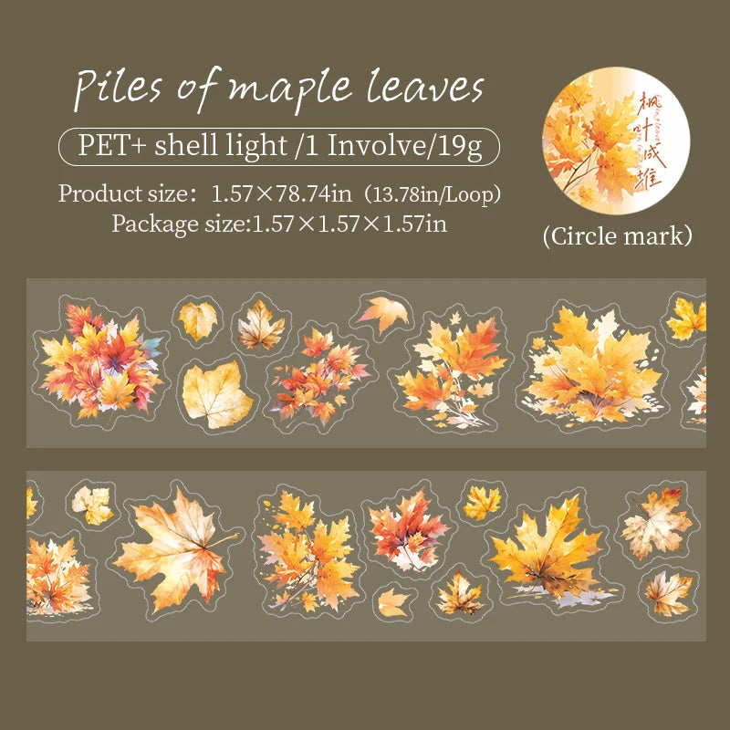 200cm，INS Plant Fallen Leaves，PET Tape，Japanese Stationery Stickers，DIY Scrapbooking Decor，Junk Journal Collage Masking Tapes Qme B 1.57X78.74 in