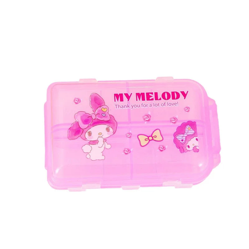 Hello Kitty Kuromi Storage Box Portable, Transparent, Multi-Compartment Pill Organizer Moisture-Proof, Airtight Pill Box Qme
