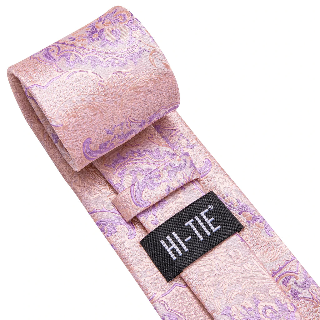 Hi-tie Floral Pink Purple Blue Men Elegant Necktie Handkerchief Qme