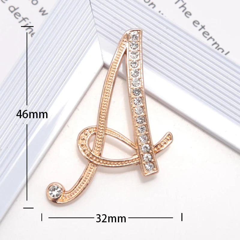 Women Luxury Letter Brooch Pins Gold Rhinestones Crystal English Qme