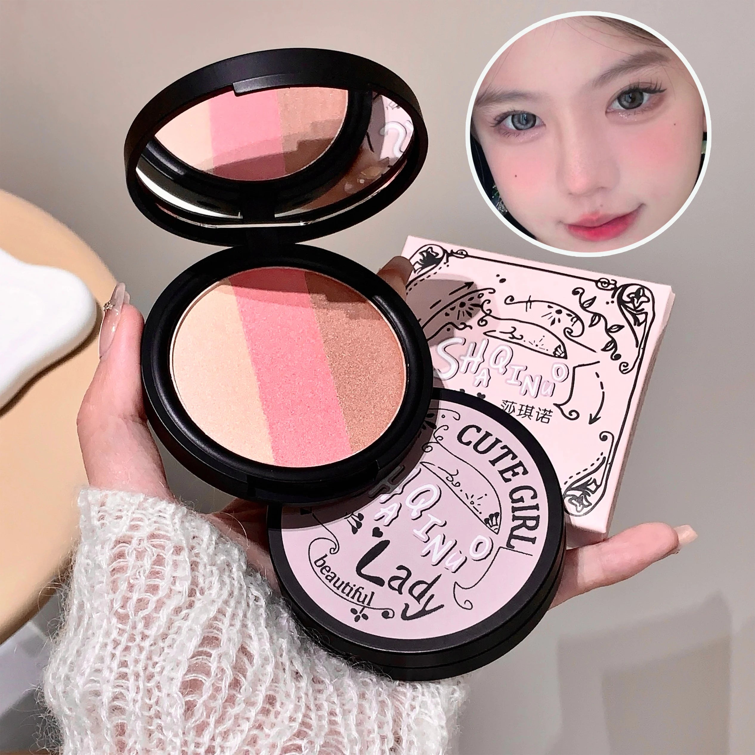 SHAQINUO Three-color Blush Matte Pearlescent Contouring Long-lasting Qme