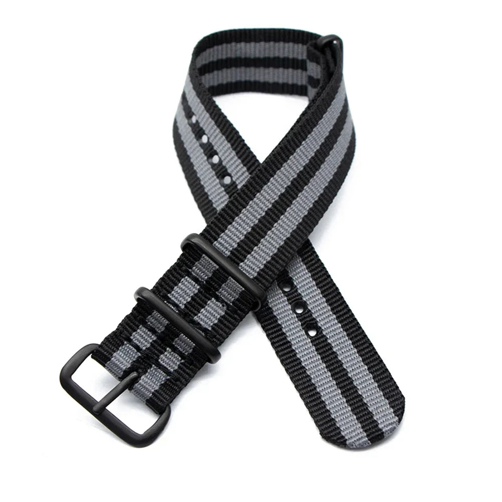 Sports Watch Band Nylon Strap Stainless Steel Black Frosted Buckle Adjustable 18MM 20MM 22MM 24MM Unisex Replacement Wristband Qme
