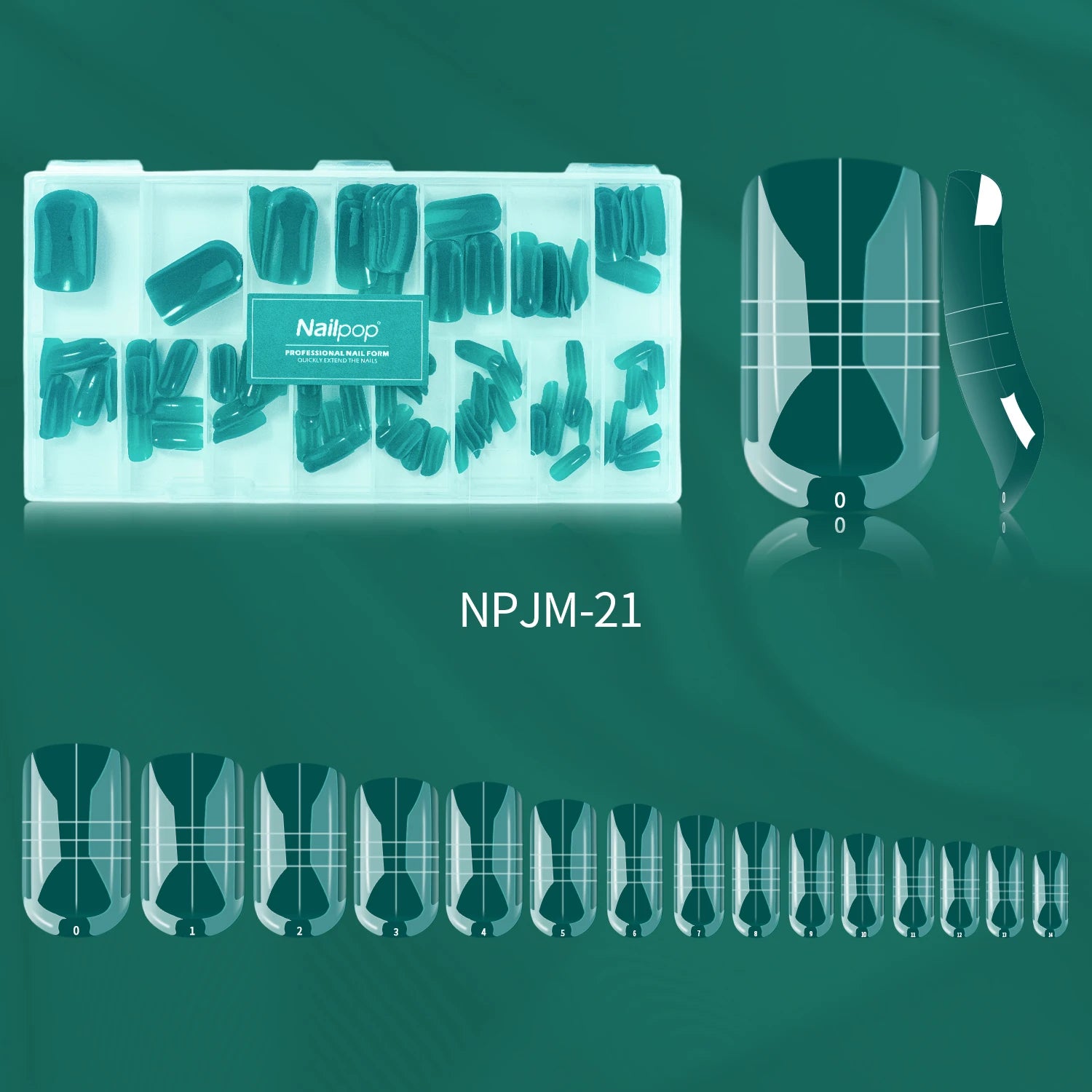 Nailpop Box Nail Dual Forms Square Coffin Quick Building Gel Mold Qme JM21-GREEN 150