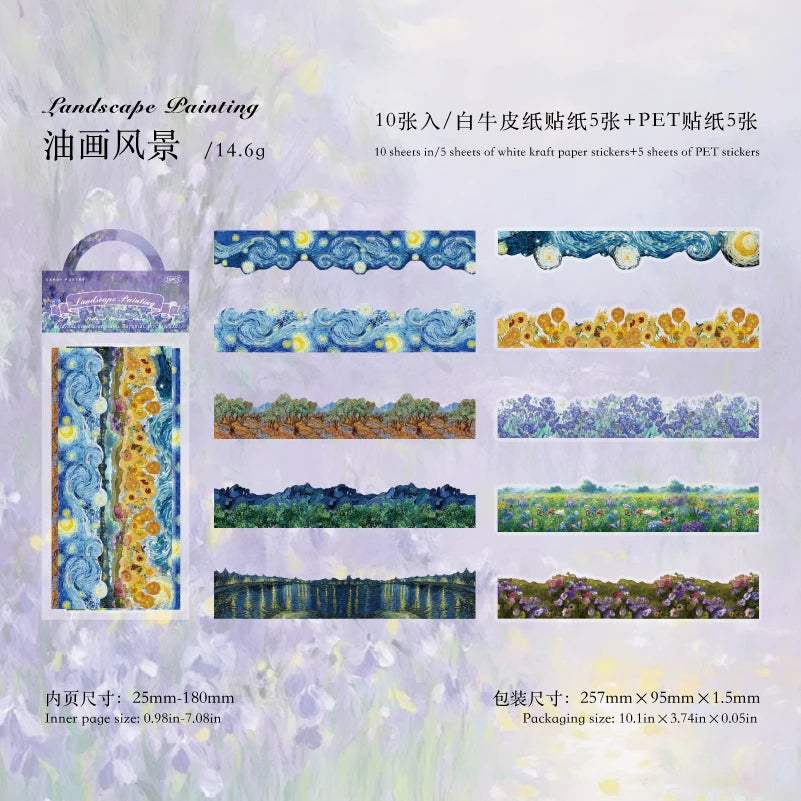 10 Sheets/Bag Natural Landscape Theme Dual Material Stickers for DIY Scrapbooking Journal Phone Case Laptop Decoration Qme 4