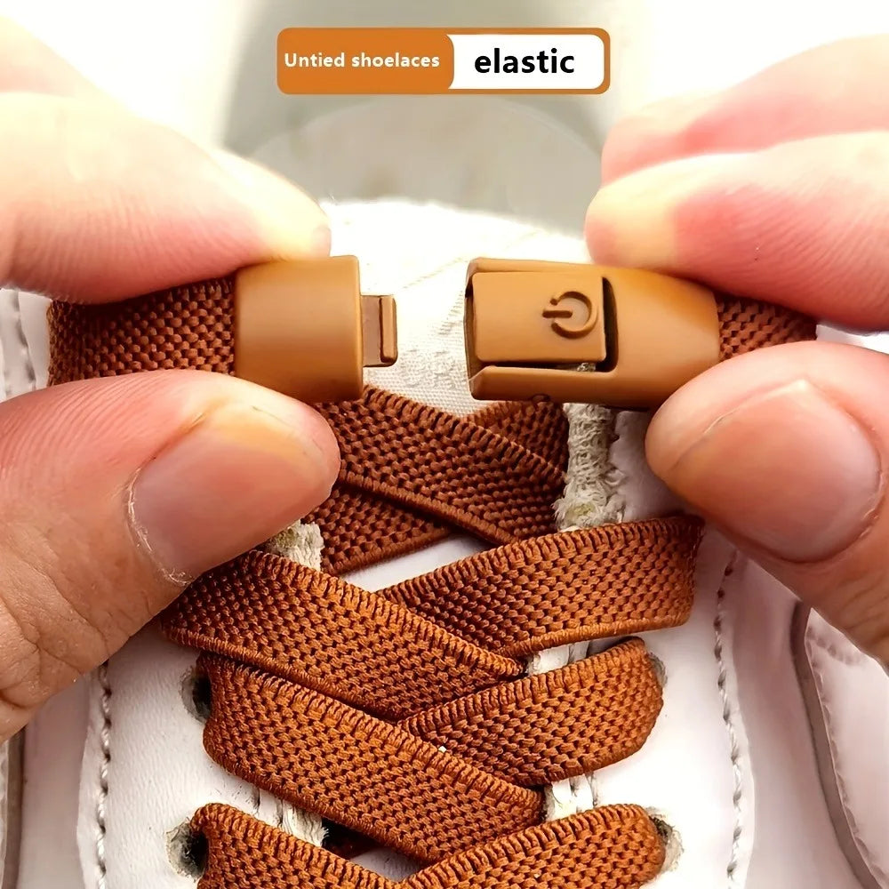 Lazy No-Tie Elastic Flat Shoelaces,Quick Press Metal Lock Buckles,Easy Install Shoelace Replacement For Children Elders Qme