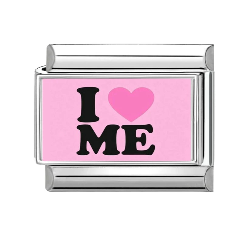Y2K Wholesale Love Heart I love myself Flowers Italian Charm Link Fit 9mm Stainless Steel Jewelry DIY Making Women Bracelet Gift Qme Style 26