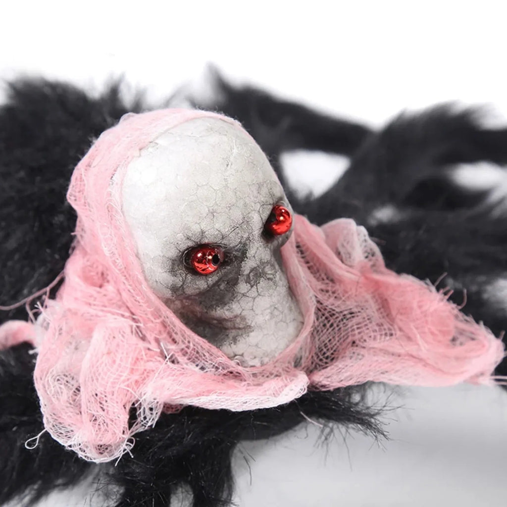 Realistic Skull Black Plush Spider Halloween Festival Horror Props Ceiling Party Haunted House Decorations Qme