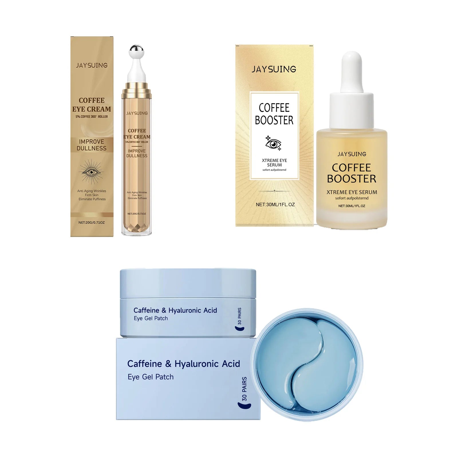 Coffee Eye Care Products Eye Cream with Roller Moisturizing Eye Mask Anti-Dark Circles Eye Serum for Puffiness Firming Hydration Qme 3 IN 1