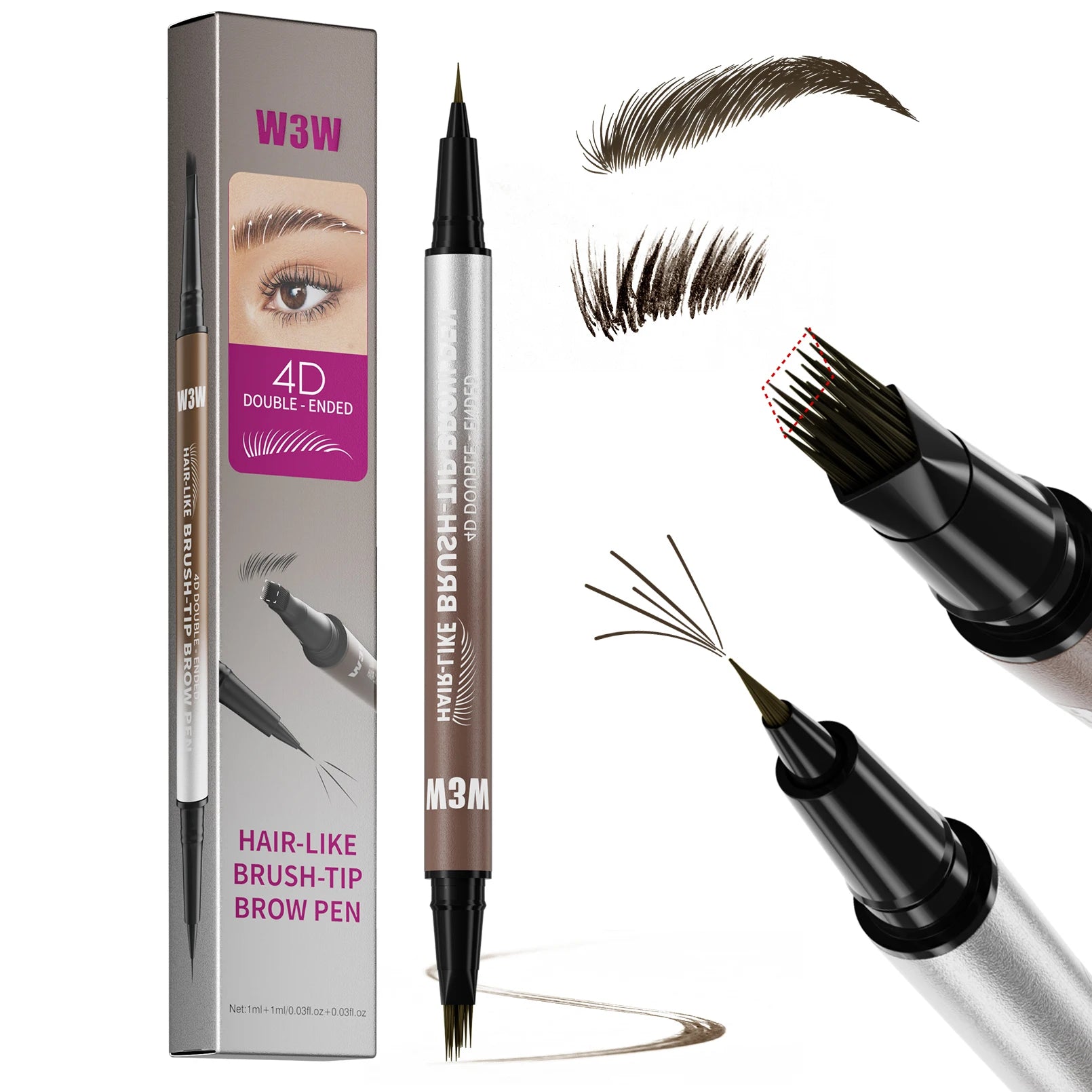 Velvet Wild Eyebrow Pencil Square Angled Brush Multifunction 3D Brow Dye Cream Hairline Anti-smudge Waterproof Eyebrow Tint Pen Qme W680-4