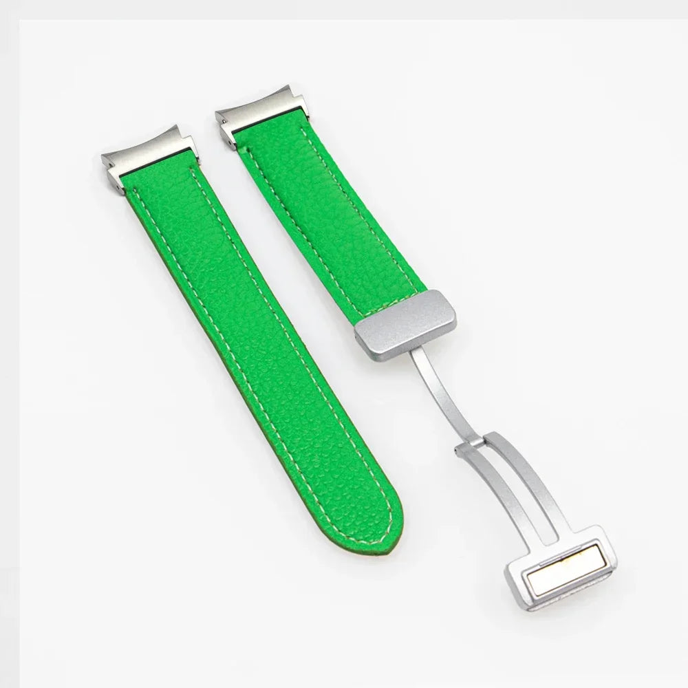 No Gaps Leather Band for Samsung Galaxy Watch 6 5 4 40mm 44mm 4/6Classic 46mm 42 43 47mm 5 Pro 45mm Magnetic Buckle Watch Strap Qme green-s Galaxy Watch 6 44mm