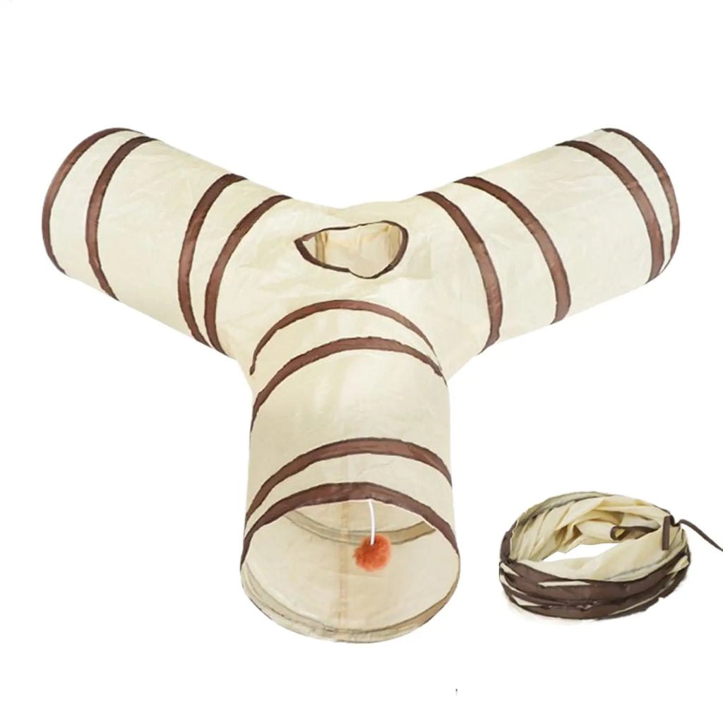 Kitten Tunnel Hidden Toy 3 Way CollapsibleTunnels for Indoor Cat Kitty Bored Peek Hole Toy Ball Cat Qme