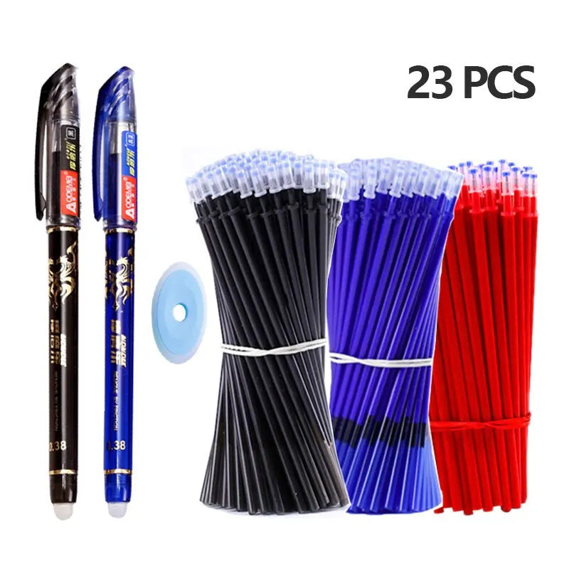 23 PCS Erasable Gel Pen Set Ballpoint Pens Rod 0.5mm Muti-Colors Ink Washable Handle Stationery School Office Writing Supplies Qme
