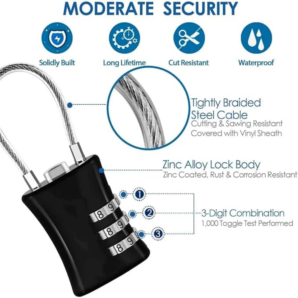 Safety Traveler Bag Customs Code Lock for Gym Storage Cabinets and Suitcases Portable Wire Rope Moisture-proof Password Lock Qme