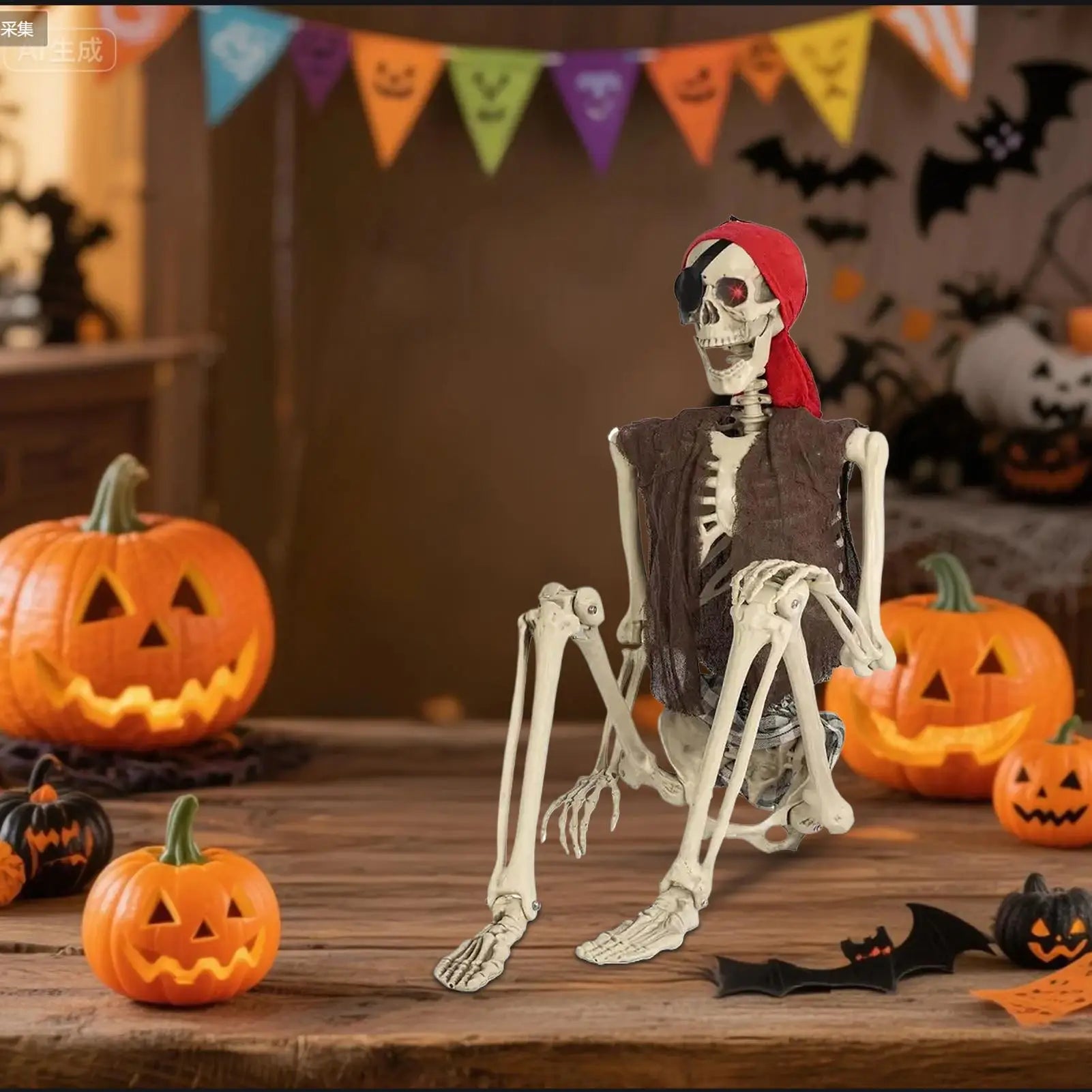 Halloween Skeleton Pirate Props Movable Joints Spooky Decor Garden Qme