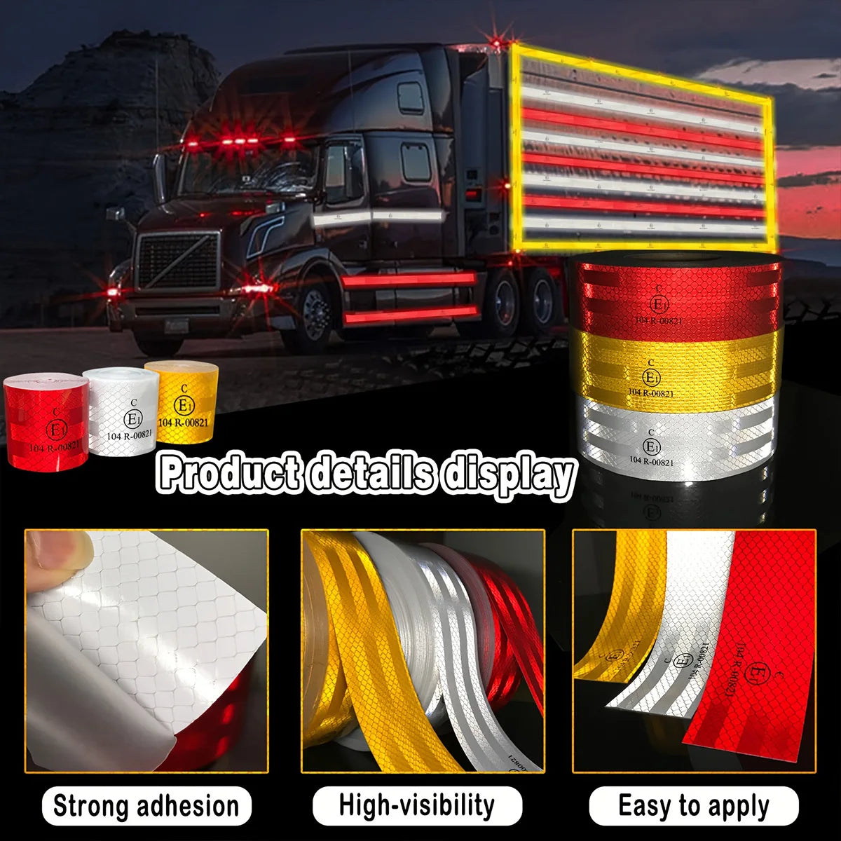 car Reflective Tapes 104R Waterproof Retro Reflective Conspicuity Self Adhesive Road Safety Warning Sticker Reflectors For Truck Qme