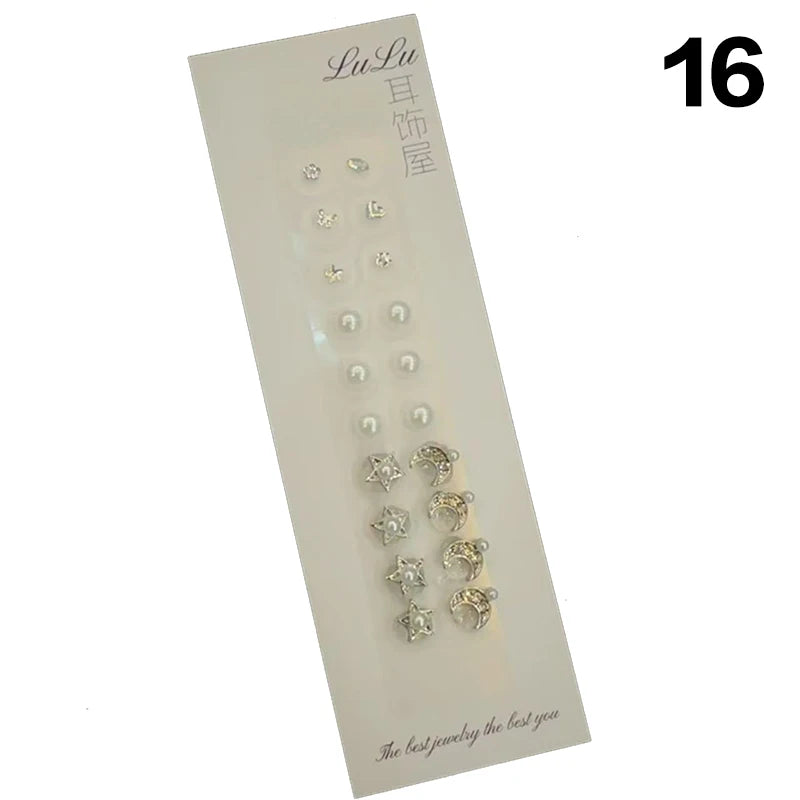 Fashion Bowknot Colorful Rhinestone Pearls Ear Point Stickers Qme 16