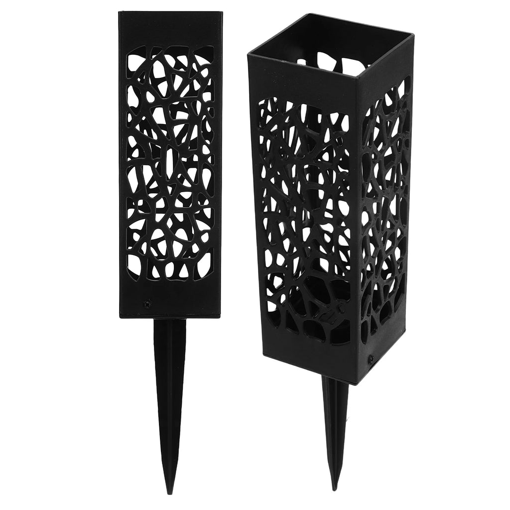 2Pcs Cemetery Grave Vase Black Column Hollow Design Ground Insert Memorial Flower Holder Easy Installation Grave Decoration Qme