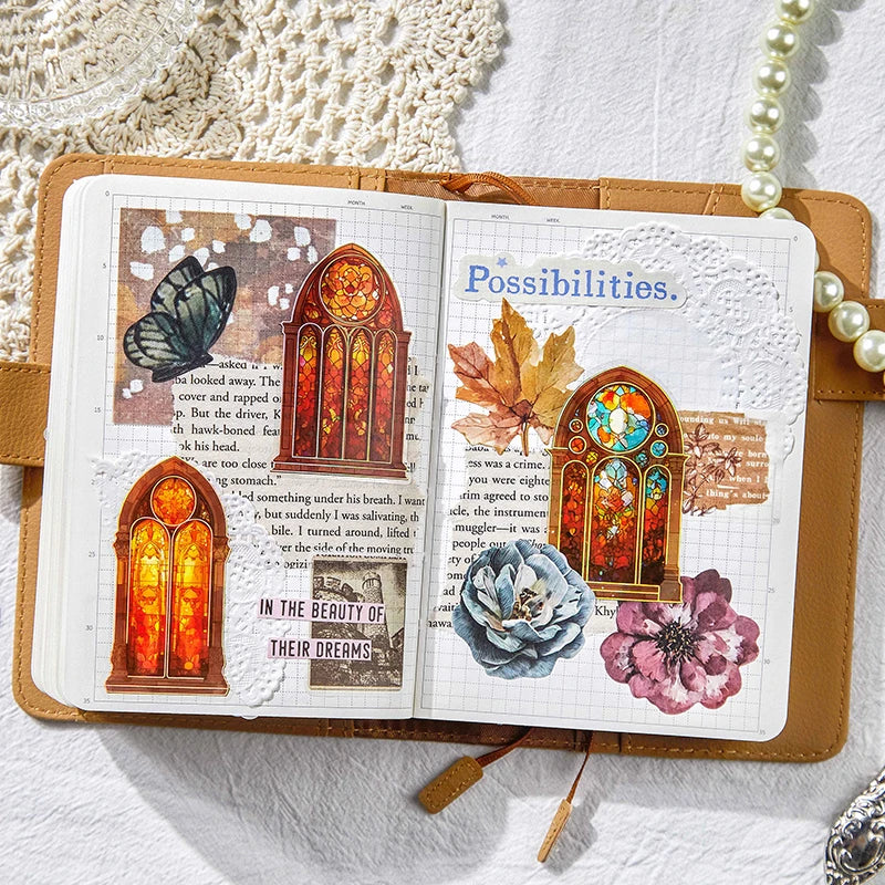 Vintage Gothic Church Stained Glass Window Stickers, Retro Collage Decorative Supplies, Ideal Holiday & Birthday Gifts Qme