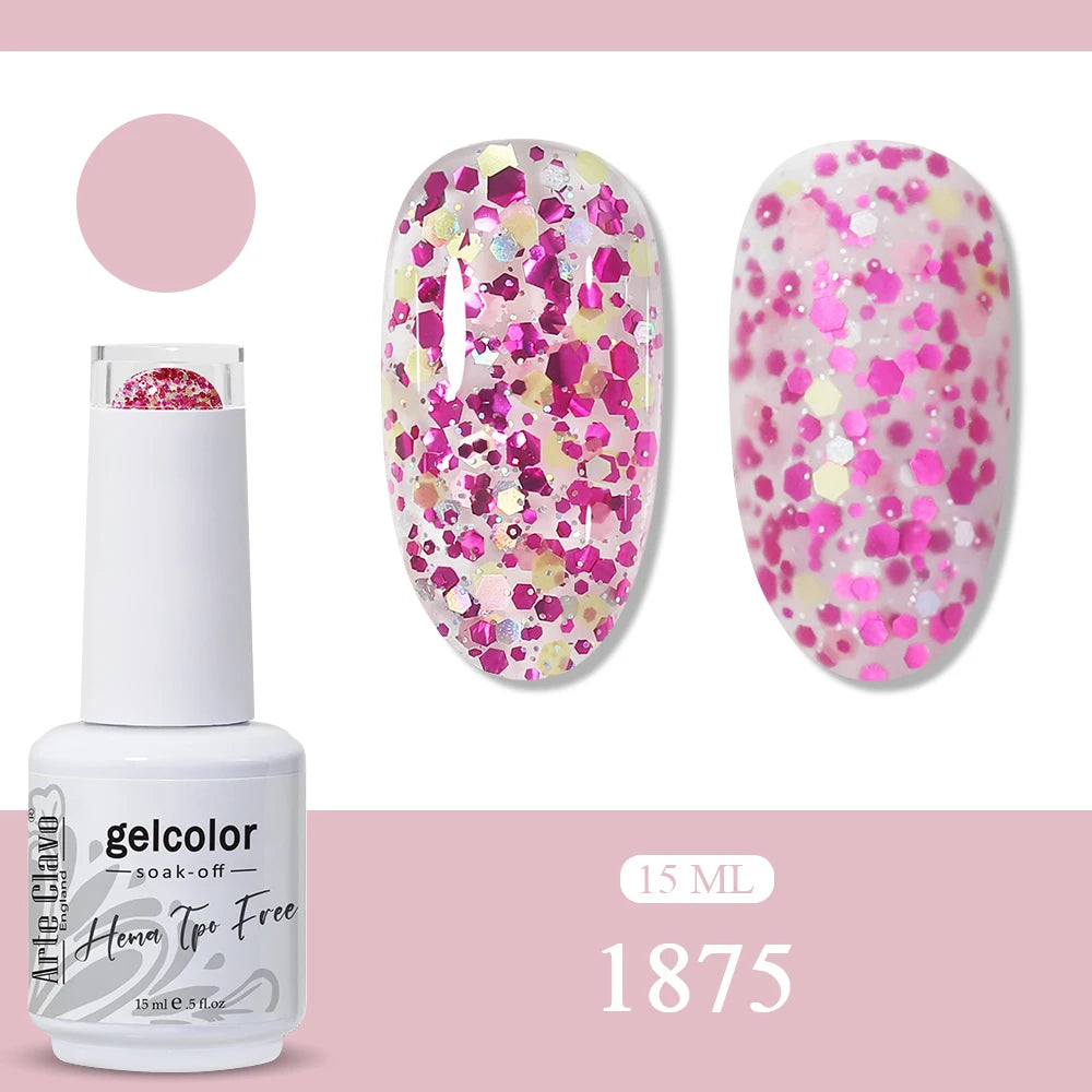 Arte Clavo Glitter Gel Nail Polish HEMA TPO Sliver Champagne Qme 1875