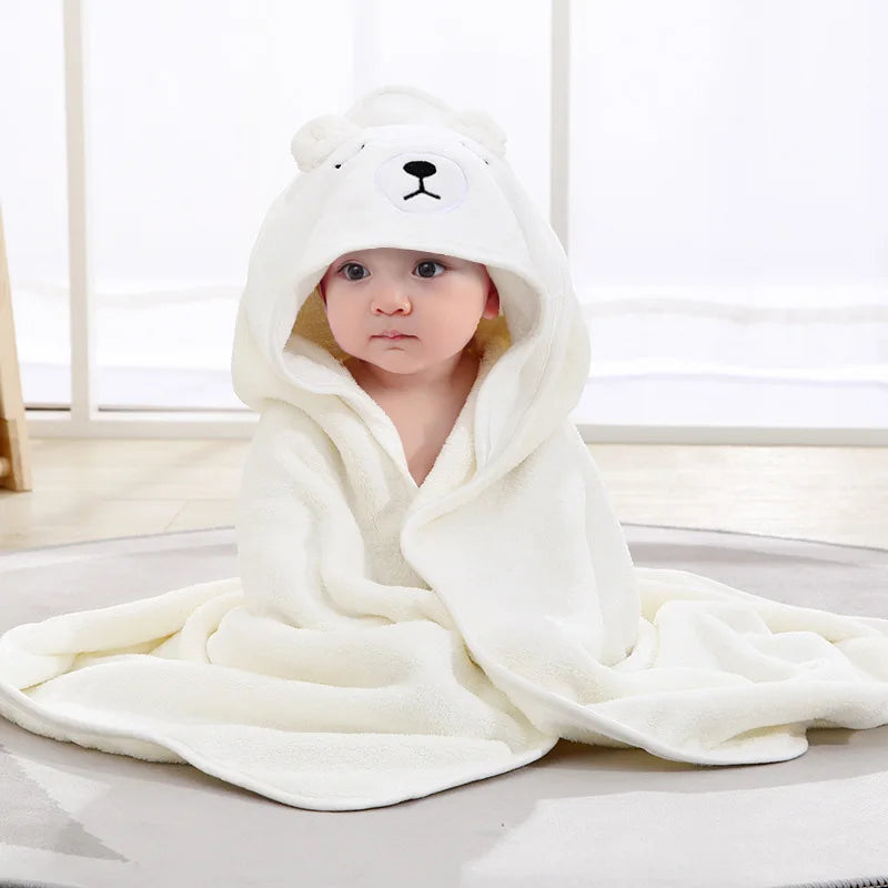 Soft Cartoon Animal Baby Hooded Bath Towel Swaddle Wrap Warm Newborn Qme WHITE