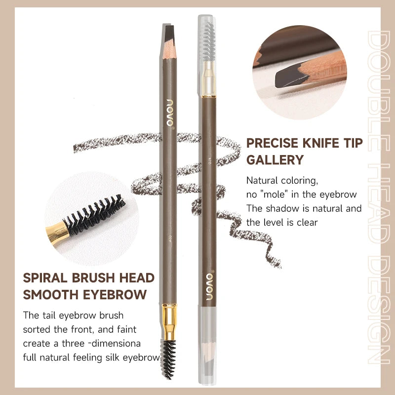Double-Ended Wooden Evebrow Pencil With Brush,Sweat-Proof,Smudge-Proof,Long-Lasting,Brow Shaping,Natural Matte Qme