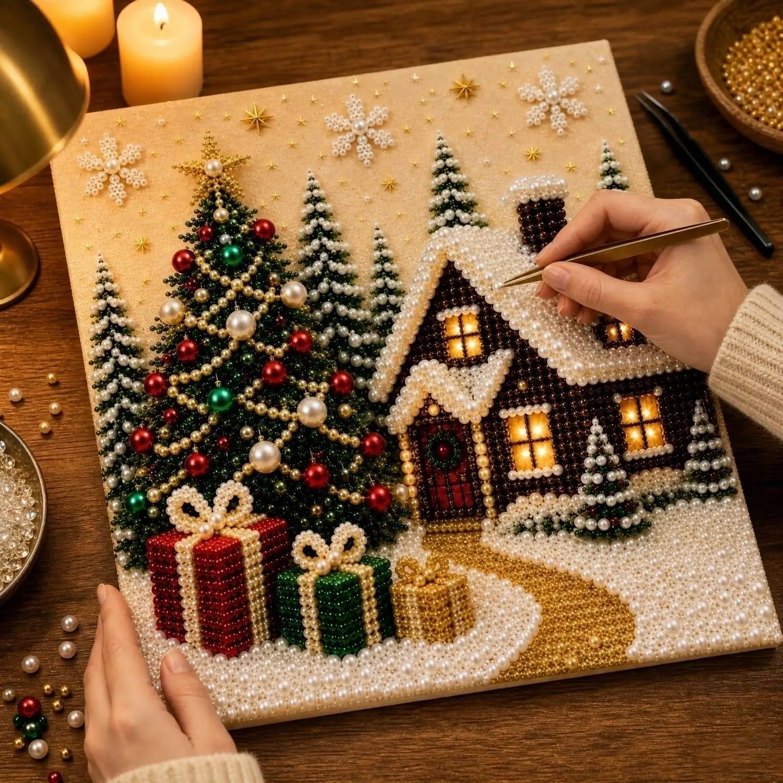 Vintage Christmas Scene Bead Painting Supplies with Step-by-Step Instructions DIY Pearl Christmas Home Wall Decor Sperical Gift Qme