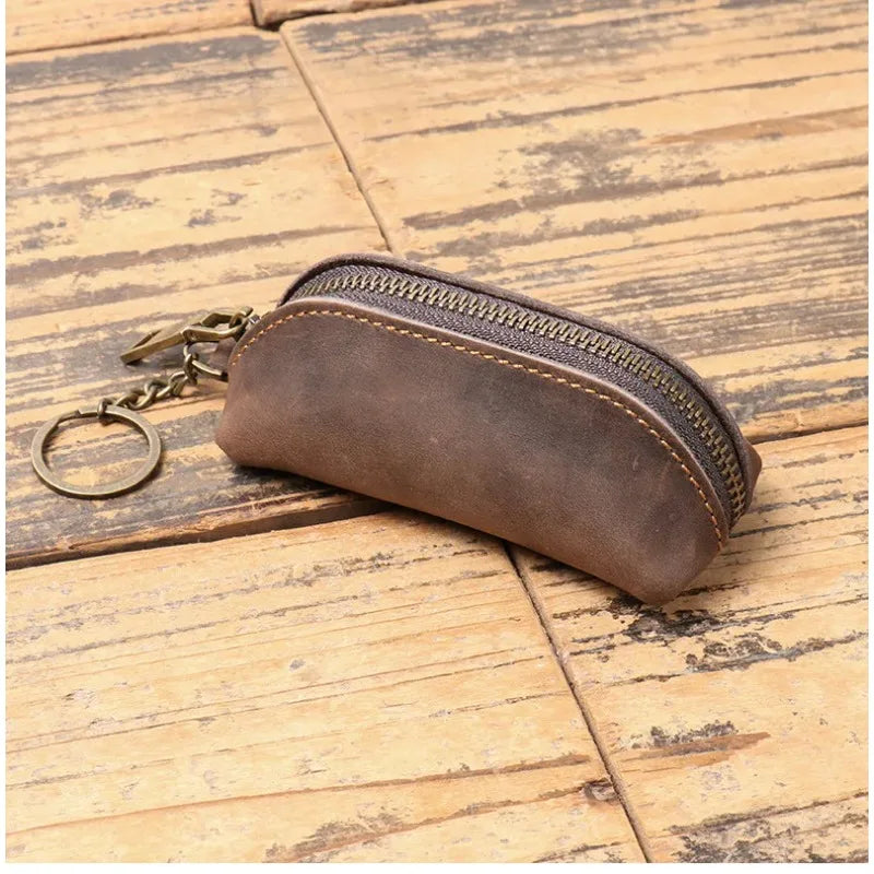Leather Coin Purse Vintage Zipper Clutch Wallet Retro Credit Card Holder Card Case Key Holder Organizer Pouch Qme Dark brown