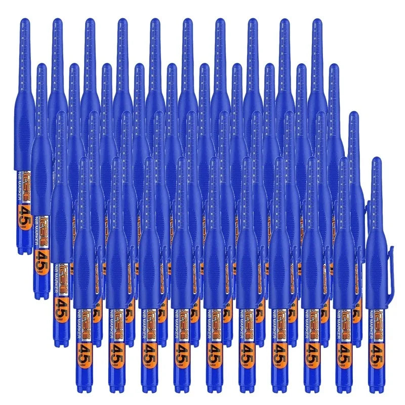 1-40Pcs 45mm Waterproof Deep Hole Marker Pens Long Nib Head Carpenter Pen Black White Ink for Multi-Purpose Woodworking Tools Qme 40pcs blue pen