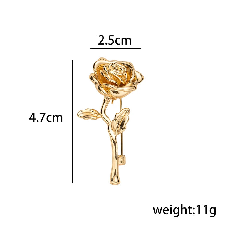 Luxury High-End Gold-Tone Rose Flower Brooch Pin For Women & Men - Elegant Suit Coat Badge Fashion Jewelry Lapel Accessory Qme