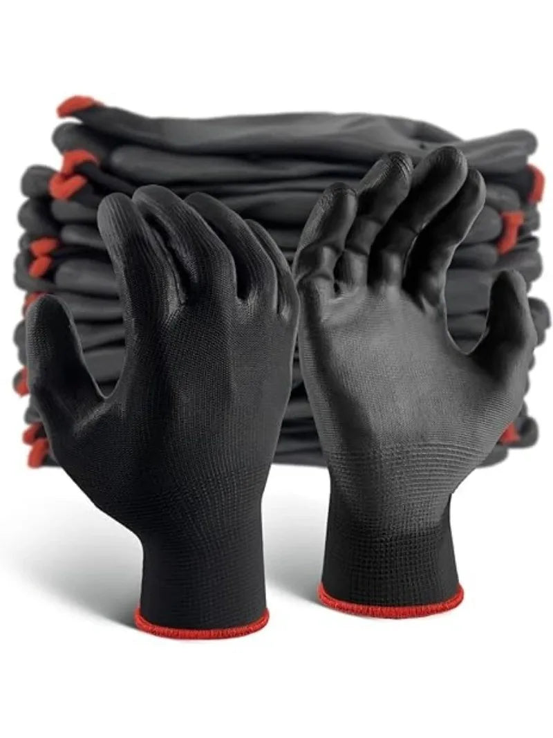 50PCS PU Coated Palm Gloves White Anti-static Dust-free Electronic Factory Labor Protection Gloves PU Coated Fingertips Qme Black M
