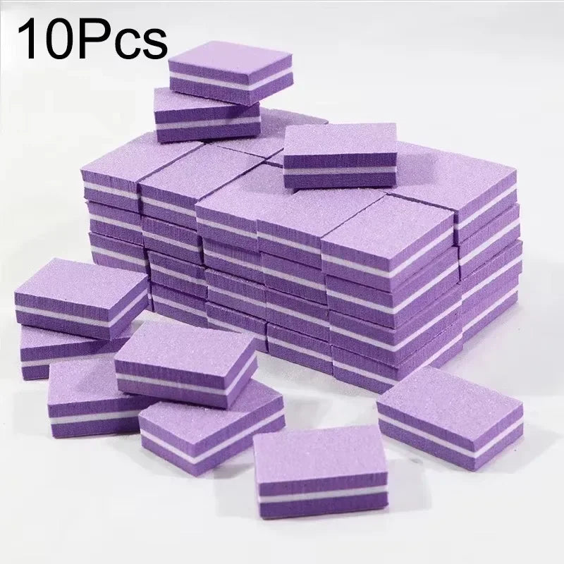 10-100PCS Mini Buffing Sanding Files Block Pedicure Care Nail Art Buffer Polish Manicure Pedicure Nail File Tools Nail Charm New Qme 10PCS Purple