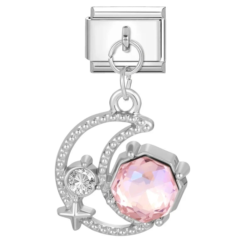 New Original Colored Crystal Turtle Moon Heart Italian Charm Stainless Steel Link Fit 9mm Modular Bracelet DIY Jewelry Wholesale Qme Style 28