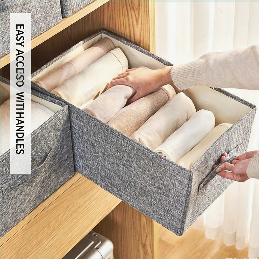 Double-Door Drawer Style Foldable Cotton Linen Storage Box Thickened PP Board Clothes & Pants Organizer Washable Qme