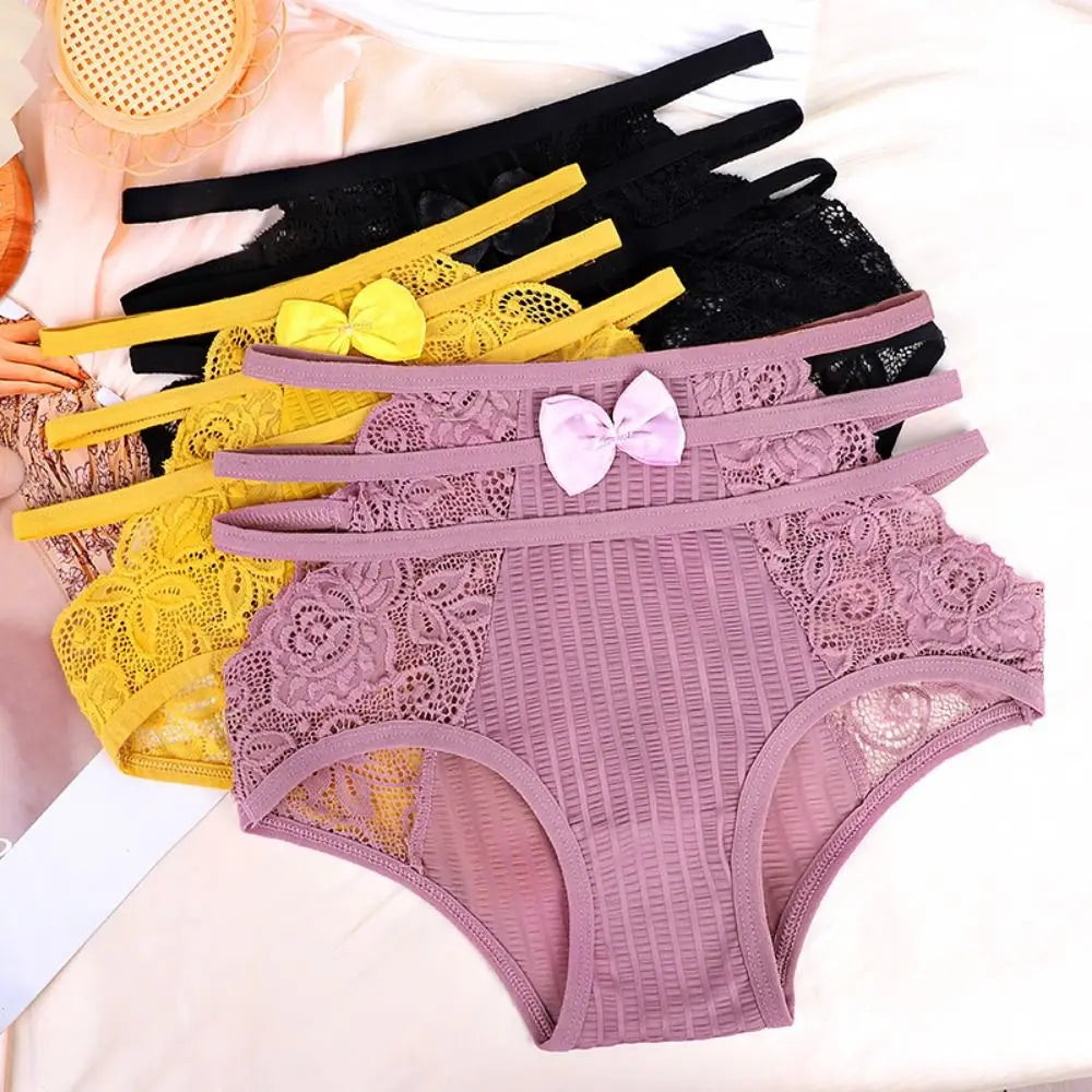 Sweet Hollow Out Women's Panties Waist Mesh Lace Floral Lingerie Qme