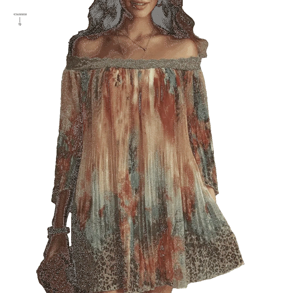Thin Floral Print Off-shoulder Dress Loose Lace Trim Summer Skirt Qme