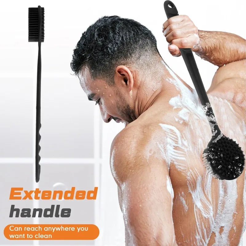 Silicone Scrubber Long Handle Double Sided Exfoliating Massage Qme