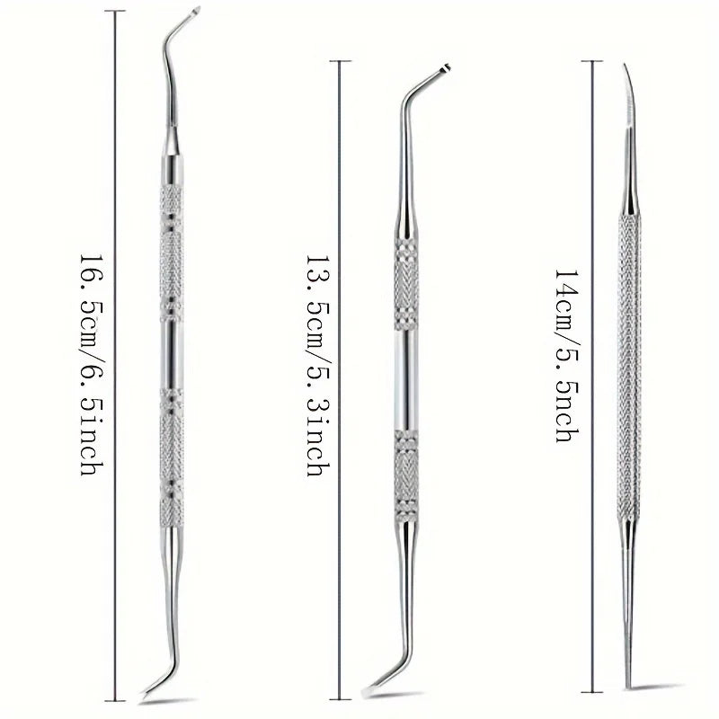 3Pcs Stainless Steel Ingrown Toenail Lifter Tools Double End Cuticle Pusher Nail Cleaner For Paronychia Foot Nail Care Qme