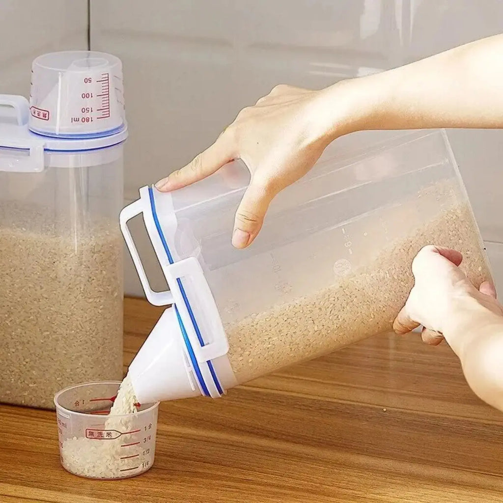 1pc Rice And Grains Food Storage Canister With Measuring Cup, Kitchen Moisture-proof And Insect-proof Dust-proof Qme